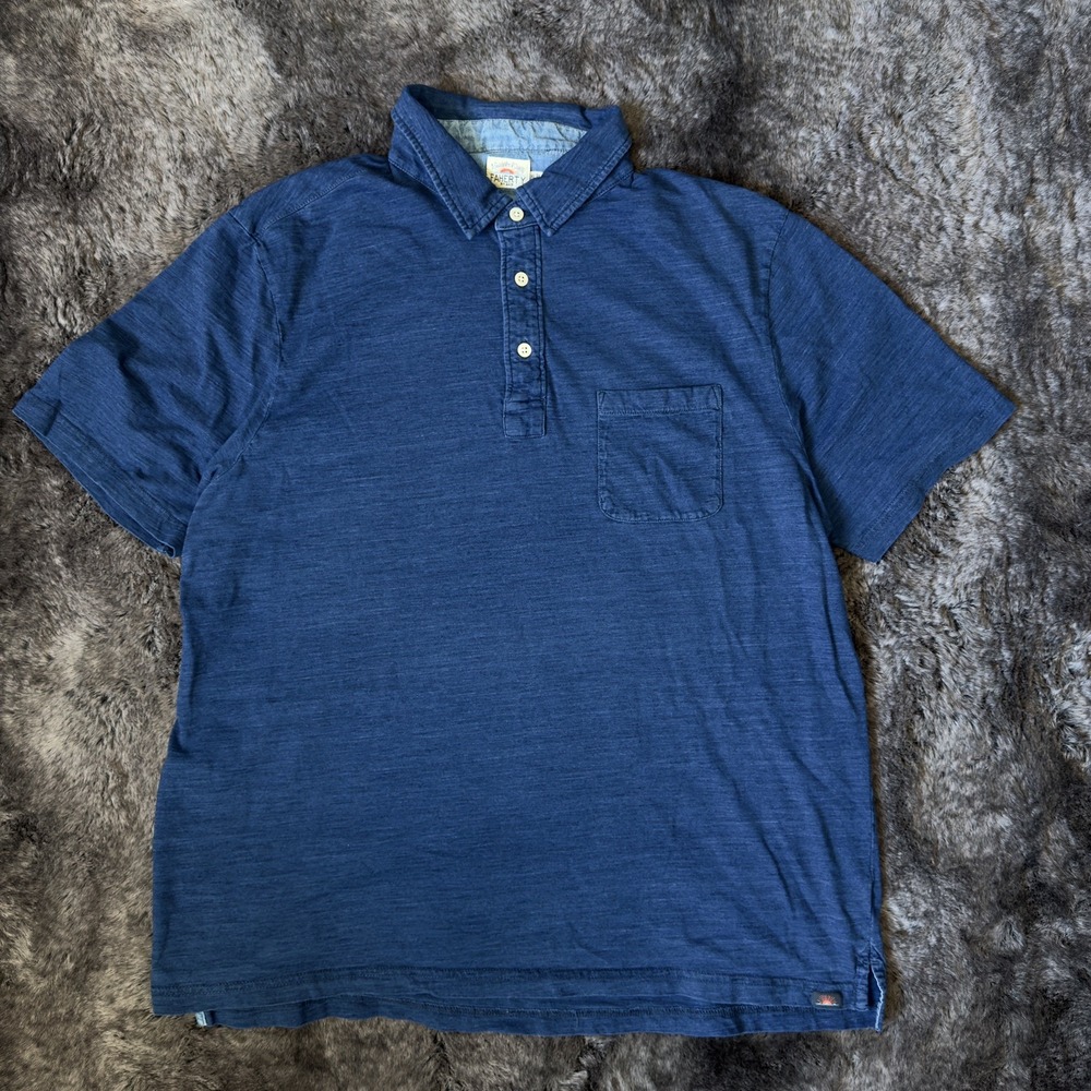Faherty Brand Polo Shirt Mens XL Short Sleeve Pocket Indigo-dyed Blue